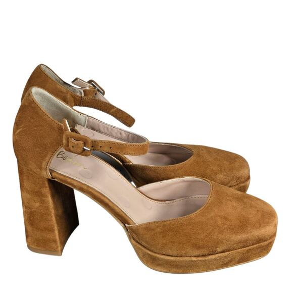 Boden Tan Suede Platform Mary Jane Heels EU 39 US 8.5 Block Heel Made in Spain - Picture 1 of 10